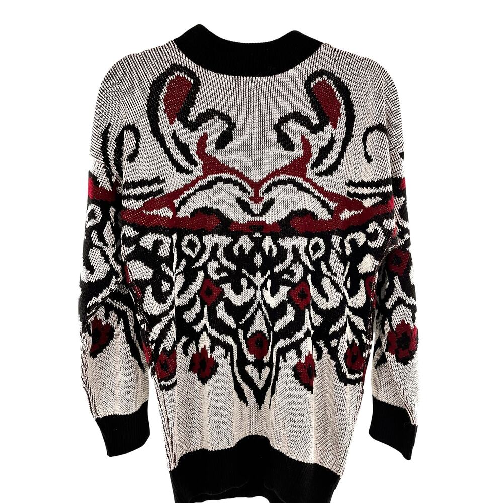 vintage women's 1990's mock neck intarsia sweater metallic silver black Large